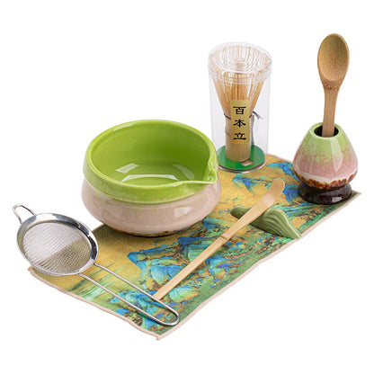 2/4/8pcs Green Matcha Set Bamboo Whisk Teaspoon Ceramic Bowl Tranditional Tea Sets Home Tea-making Tools Accessories Gifts