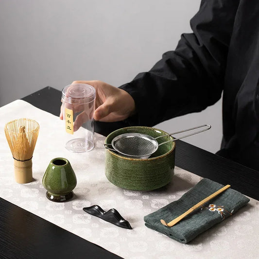 4pcs Japanese Ceramic glaze Matcha Set Safe Bamboo Whisk Teaspoon Tea Sets Indoor Beverage Shop Tea-making Tools Accessories