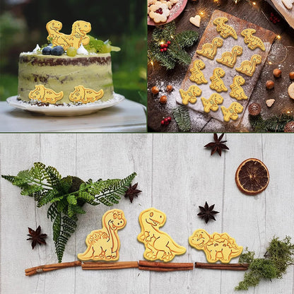 8 stks set cookies Cutters dinosaurus plastic cartoon presseerbare koekje schimmel banketbakkering cookie stempel bakgebak bakware gereedschap