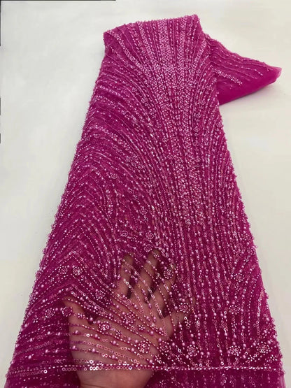 High Quality African Gold Handmade Beaded Lace Fabirc 2025 Sewing sequins Embroidery Nigreian Lace Fabric Women Wedding Dress