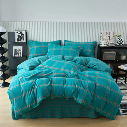 Pure Cotton Japanese Style Duvet Cover With Plaid Print  King Four Seasons Universal Bedding Cover Comfortable and Skin-friendly