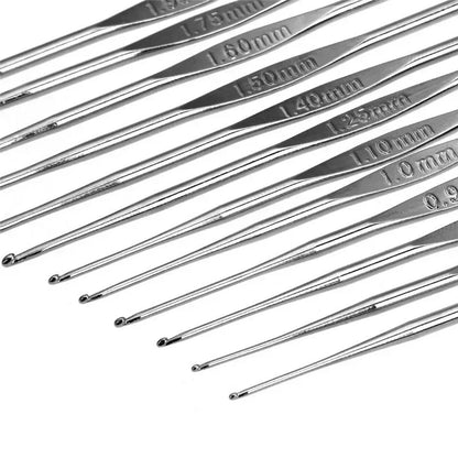 12pcs Metal Handle Crochet Hook Knitting Needles Set Small Sizes 0.6-1.9mm DIY Lace Crochet Needles for Yarn Weave Tools