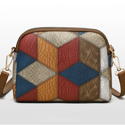 Mini Colorblock Crossbody Bag, Retro Rhombus Pattern Purse, Fashion Shoulder Bag For Women