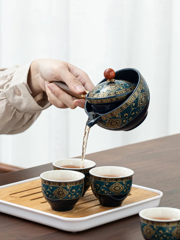 Blommor utsökt form 360 Rotation Tea Maker och Infuser Porcelain Chinese Gongfu Tea Set Ceramic Tea Cup for Puer