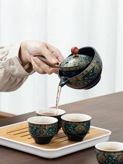 Bloemen prachtige vorm 360 rotatie theemaker en infuser porselein Chinese gongfu theeset keramische theekop voor puer