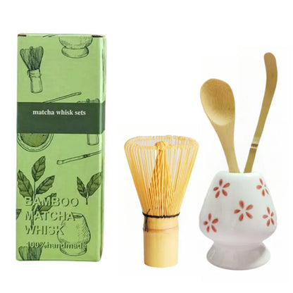 4PCS New Bamboo Ceramic Matcha Whisk Set Food Grade Safe Japanese Matcha Tea Set Traditional Reusable Chasen Holder Stirring
