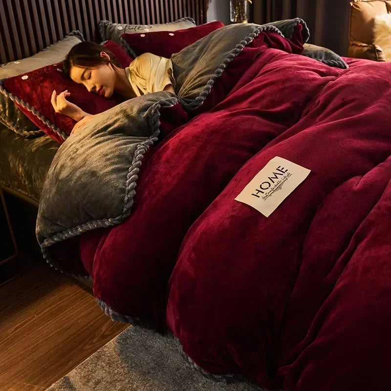 Winter Plush Couple Bed Duvet Cover Bedspreads For Single Double Queen King Bed Velvect Warm Soft Nordic Couple Bed Quilt Cover