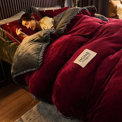 Winter Plush Couple Bed Duvet Cover Bedspreads For Single Double Queen King Bed Velvect Warm Soft Nordic Couple Bed Quilt Cover