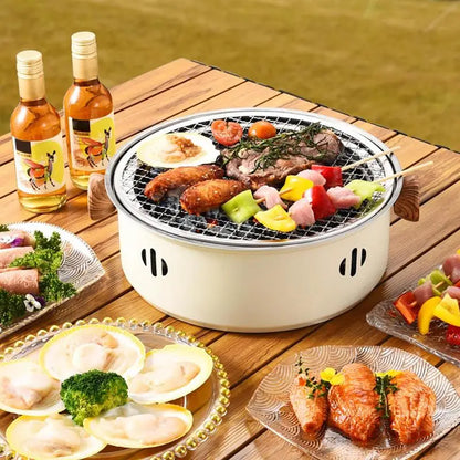 Tragbarer Grill Grill Koreaner Holzkohleofen Edelstahl Split BBQ Herd Rund-Rund-Barbecue-Rack für Outdoor-Camping