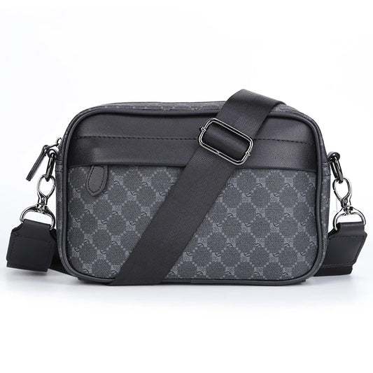 Uformell forretningsskulderveske for menn PU Leather Messenger Bag Wide Strap Crossbody vesker Square Plaid Designer Male Sling Vesker