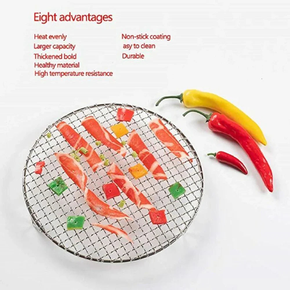 Edelstahl Rund BBQ NET GRILL MESH NETS NETS BACON GRILL TOIL NETS NON-STIFF BBQ MAT GRID OUDDOOR Barbecue Accessori