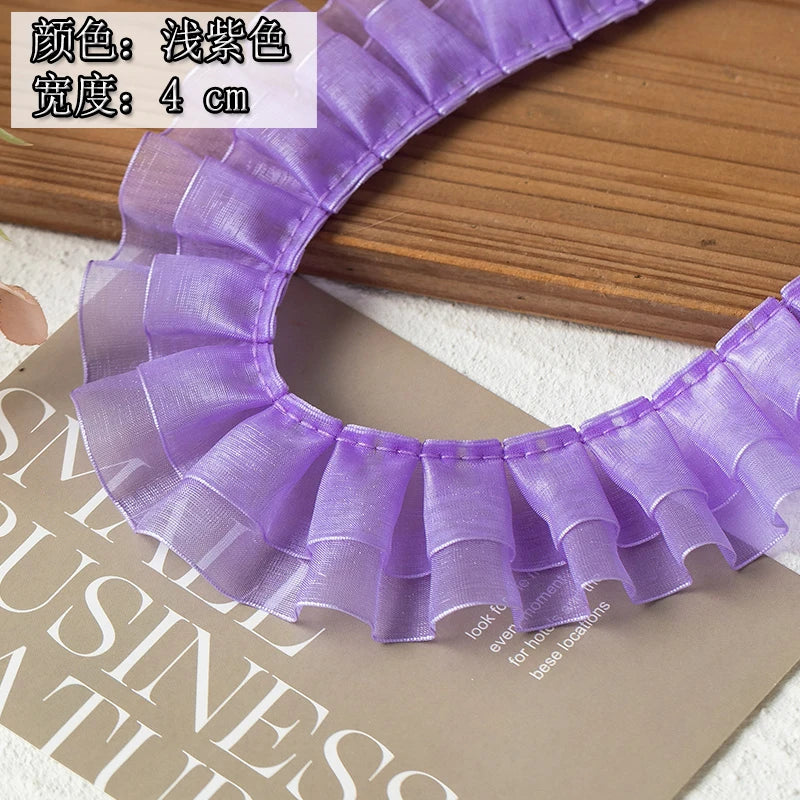 2meters High Quality 2024 Pleated Lace Ribbon Trimming For Party Dress Decorative Clothing Diy Crafts Supplies Needlework Fabric