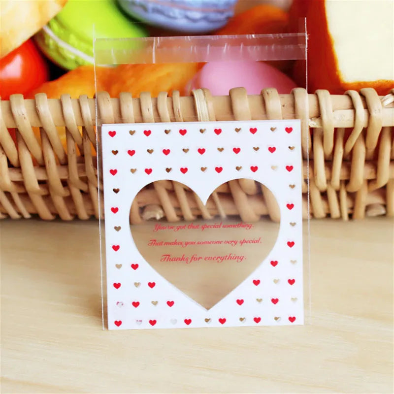 50pcs/Lot Cute Heart Theme Candy Cookie Bags Wedding Birthday Party Candy Buscuit Packaging Bag Christmas Plastic Gift Vesker