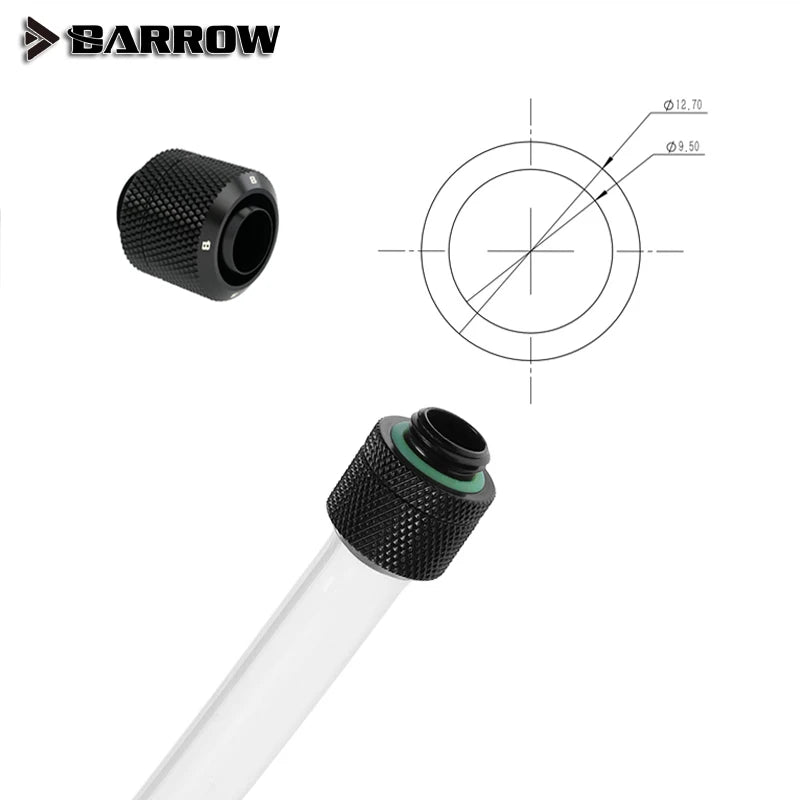 Barrow Soft Tube Fitting Combo Kit 3/8'''Tick 9,5*15,9mm/9,5*12,7 mm PC -vattenkylningssystem, svart vitt silverguld