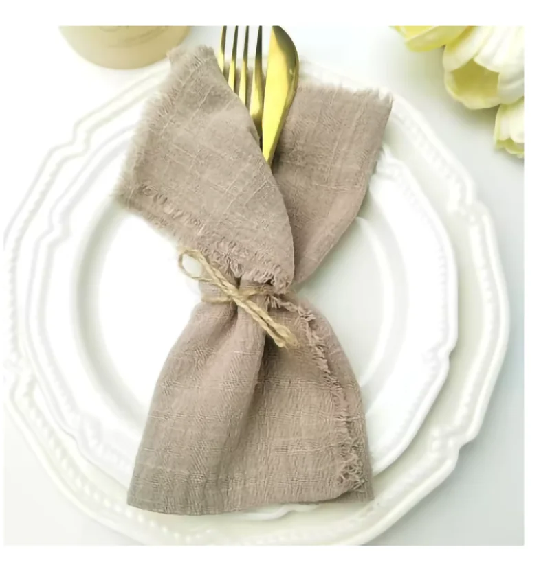 6PCS Napkins 32x32cm Cotton Cloth Gauze Retro Burr Rustic Kitchen Towel Dining Place Mat Wedding Party Linen Napkin Table Decor