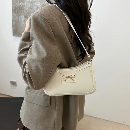 Solid Color Bowknot Shoulder Bag, Elegant Small Square Bag, Suitable for Women Handbags, Zipper Closure,Fashion Underarm Bag,