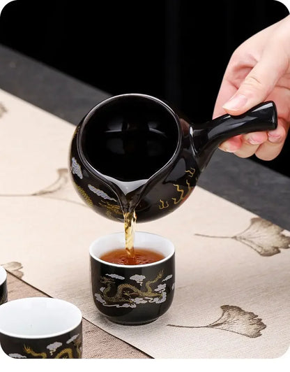 Stone Mill Automatic & Semiautomatic Heatresistant Teaware Set with Retro Tea Pot and Cups for Home Use