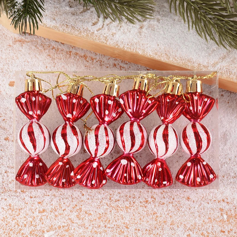 6st julklubba Candy Cane Pendant Xmas Tree Hanging Ball Ornaments Juldekorationer för hem 2024 Nyårspresent