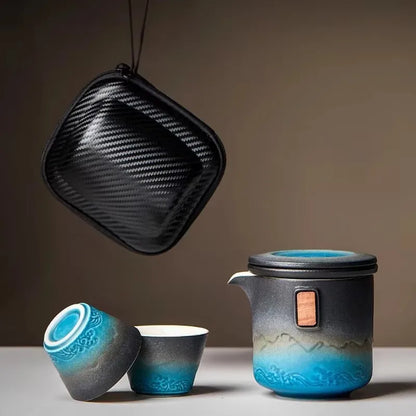 Ceramic Portable Kung Fu Tea-Making Sets Simple Modern Outdoor Travel Tea Sets Teapot Original and Funny Gifts Household Teaware