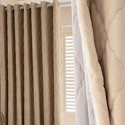 1pc Diamond-patterned warm-colored cold-proof and thermal curtain with light luxury French style - A must-have item for bedrooms