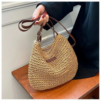 Ladies Fashion Summer Straw Crossbody Bag Women Beach Holiday Shopping Woven Shoulder Handbag Messenger Purses For Bags