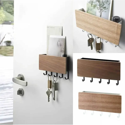 Væg hængende bambus nøglebøjle Holder Wall Organizer Rectangle Key Rack Hooks Coat Hooks Home Decoration Coat Hanger