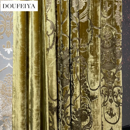 Silk Velvet Foil Stamping Luxury Gold Blackout Curtains for Living Room Bedroom Dining Nature Vertically Custom Size White Tulle