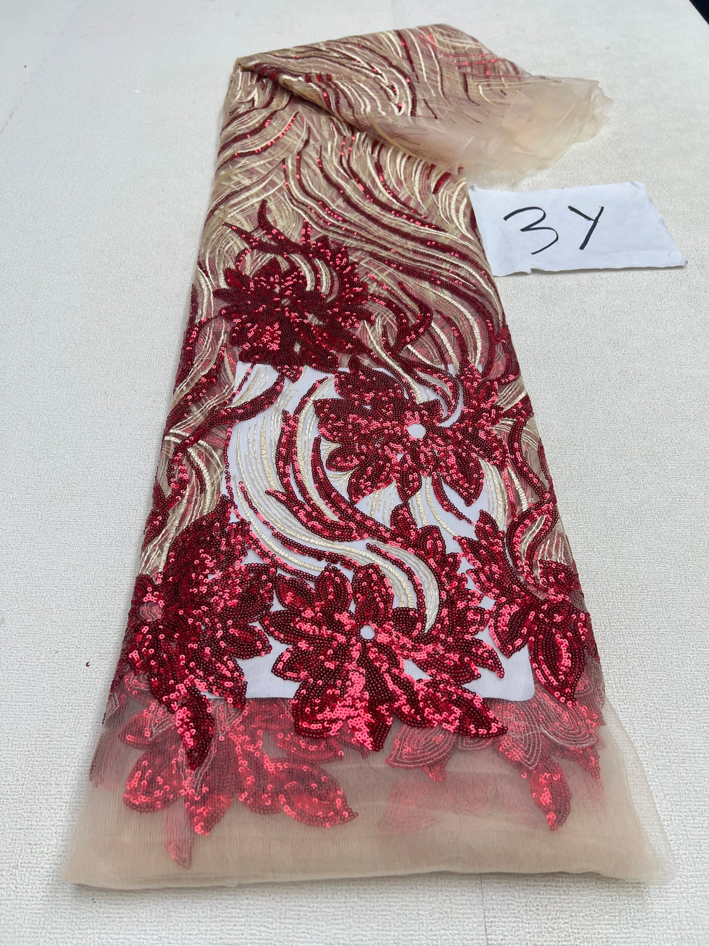 African Sequins Beaded Lace Fabrics  3 yards High Quality Sequence Embroidery French Nigerian Lace Fabric For Wedding Sewing