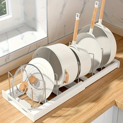 Expandable Kitchen Cabinet Pot Organizer Rack Multi-purpose Adjustable Divider Pans Frying Pan Holder Bowl Shelf