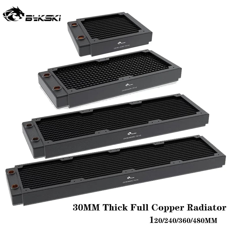 Bykski G1/4 "30mm grosime de cupru PC radiator negru, suport de apă de răcire cu apă 12cm ventilatoare PC Hatsink 120 240 360 480mm