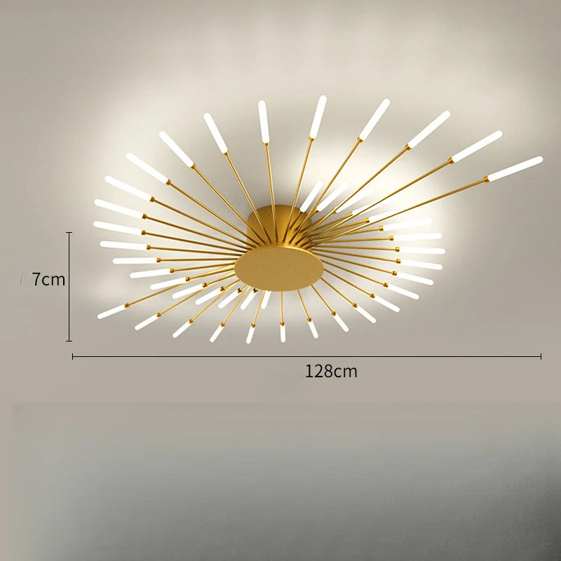 Modern Vortex Firework LED Ceiling Light for Living Room & Bedroom, Dimmable, Energy-Saving, 15-30㎡, Black/Gold