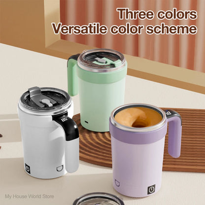 380ML Automatic Magnetic Stirring Mug with Straw & Lid Stainless Steel Waterproof USB Electric Mixing Coffee Mug 2025 New