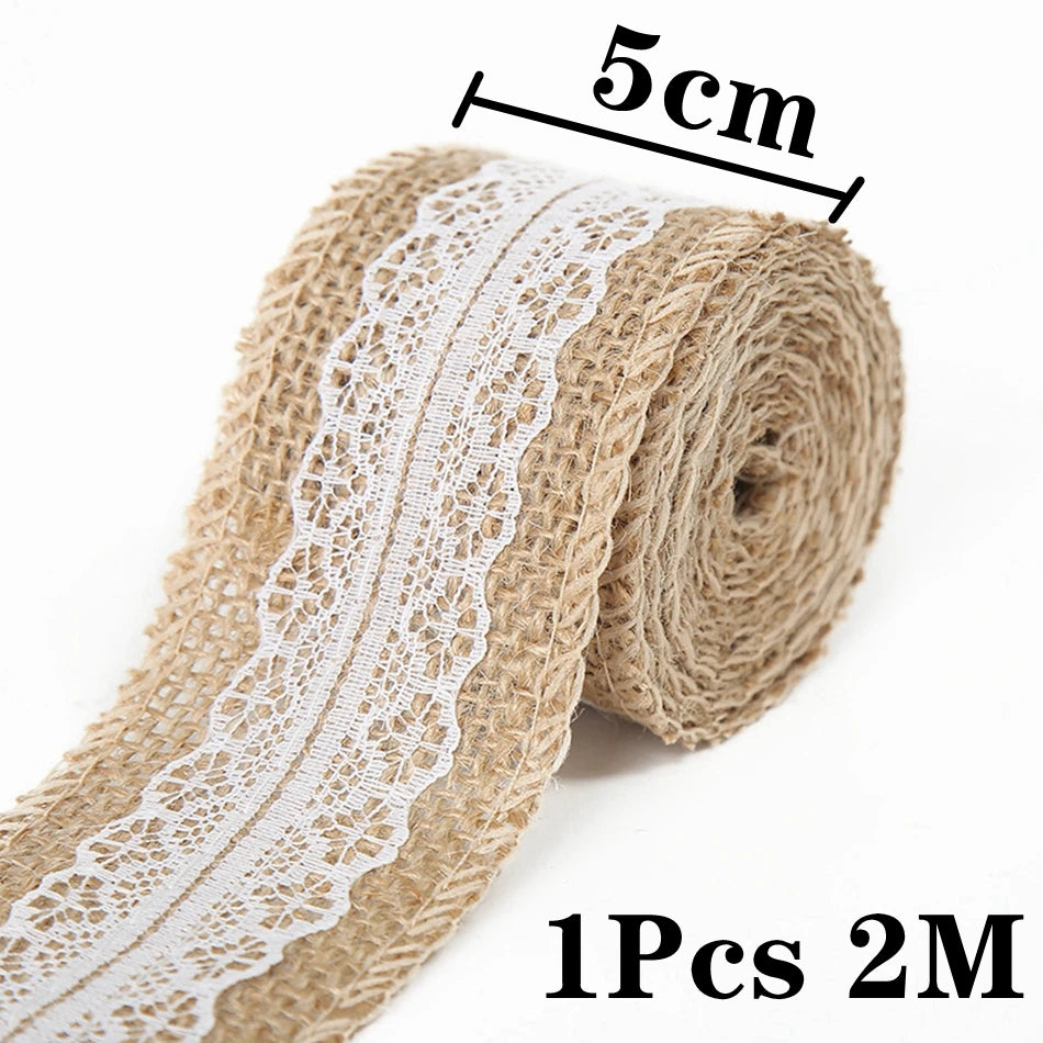 2m/Roll Natural Vintage Jute -sunan pitsi nauhat käsityöt DIY Ompelu Juutti Kangas Lahja kääre hääjuhlat Joulun kodin sisustus