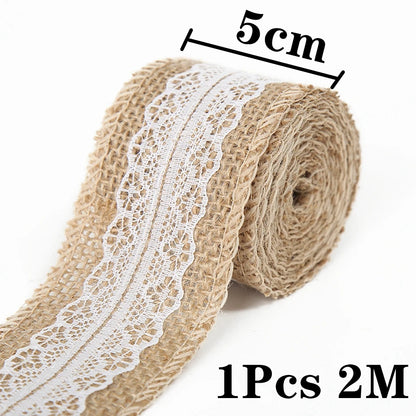 2m/rull naturlig vintage jute burlap spetsband hantverk diy sy jute tyg present wrap bröllop fest jul hem dekoration