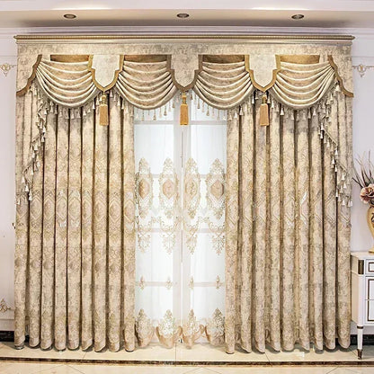 European Chenille Embroidery Luxury Curtains for Living Room Bedroom Villa Window Blackout Elegant Set Custom Valance DecorTulle