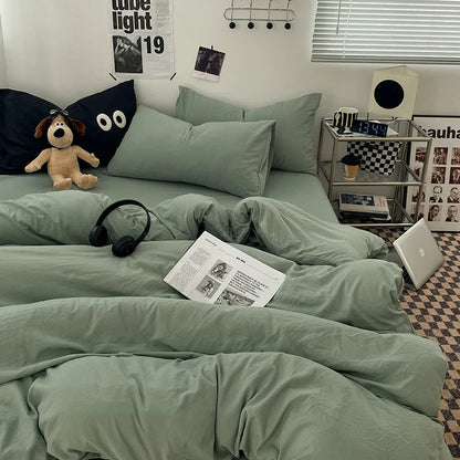 1pc Blue Duvet Cover 150x200 이불커버세트 Washed Cotton Quilt Cover Queen Size Bed Linen for Girls Boys Room (Pillowcase Need Order)