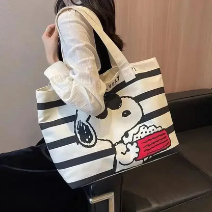 MINISO Snoopy Cute Cartoon Large Capacity Canvas Bag for Female Students To Hold Books Tote Mommy Bag