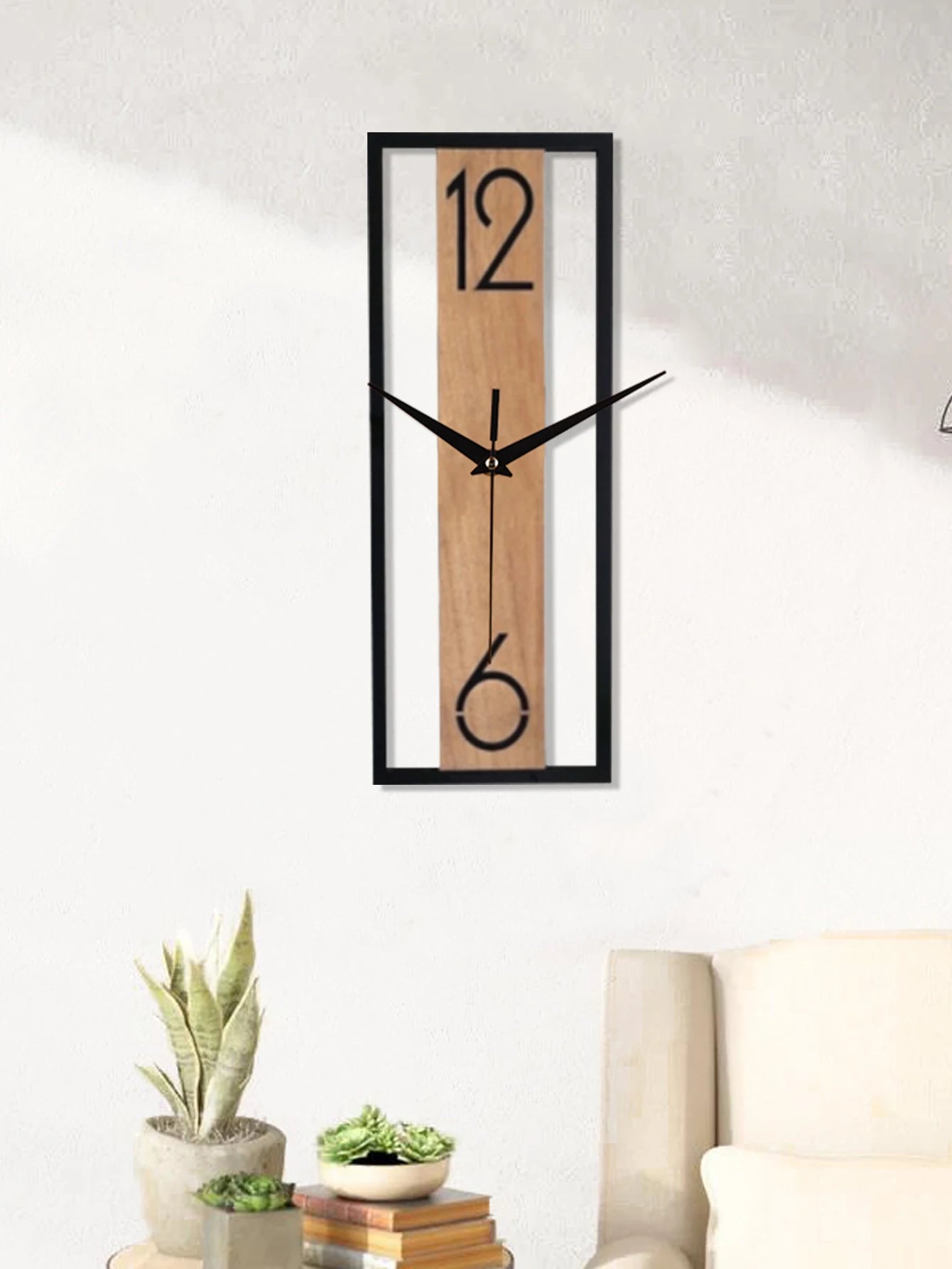 Rectangular wood grain wall clock for quiet decoration in homes and offices used in living rooms bedrooms and dining rooms