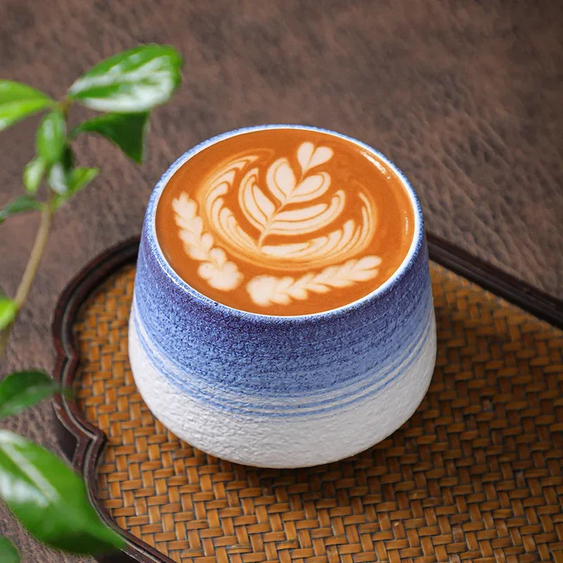 200ml Handmade Pottery Cup Retro Ceramic Coffee Cup with Flower Pattern