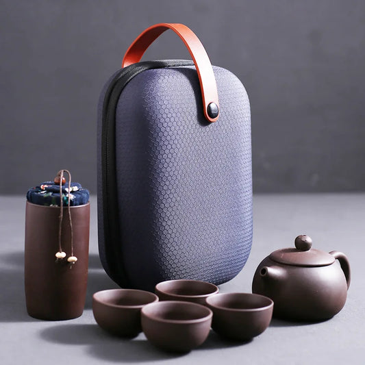 Portable Travel Kungfu Tea Set Zisha Ceramic Tea Set in Bag