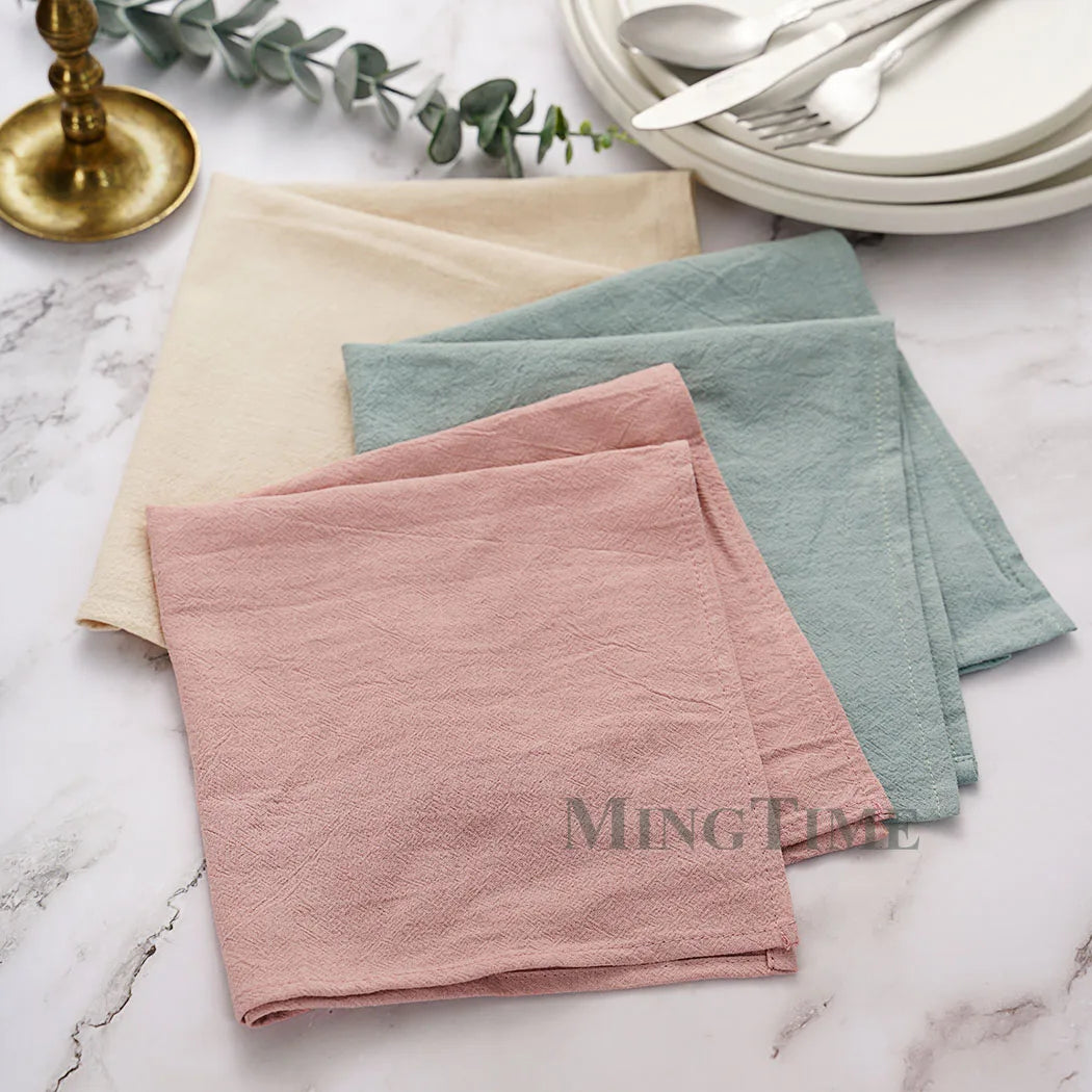 12pcs Napkins 40X40CM Plain Washed Cotton Tea Towel Dining Place Mats Wedding Party Christmas Linen Kitchen Cloths Table Decor