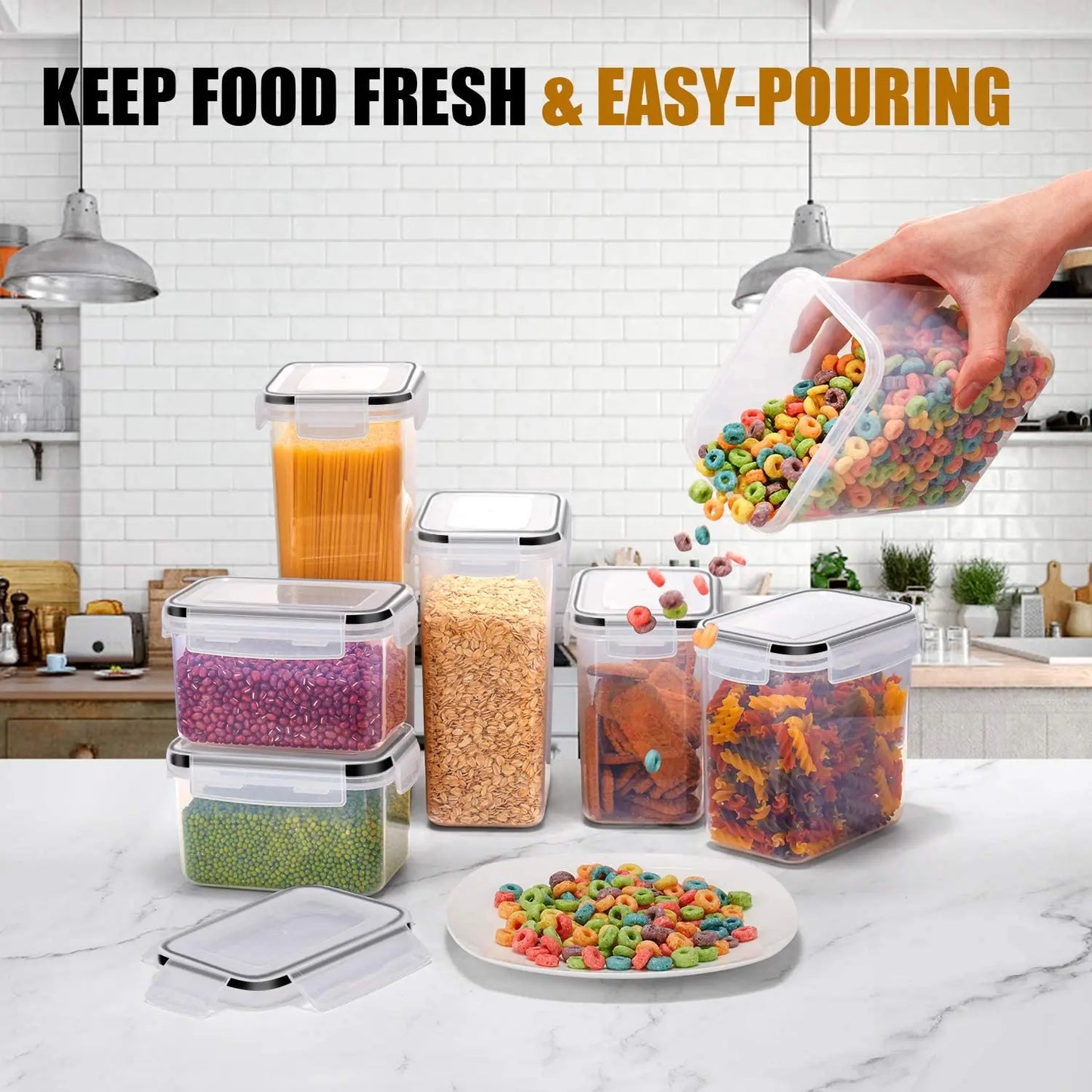 Kichen 7 PCCS Food Container Set BPA GRATIS Plastikstreck Späichere Späicherkëscht mat 10er a Pen