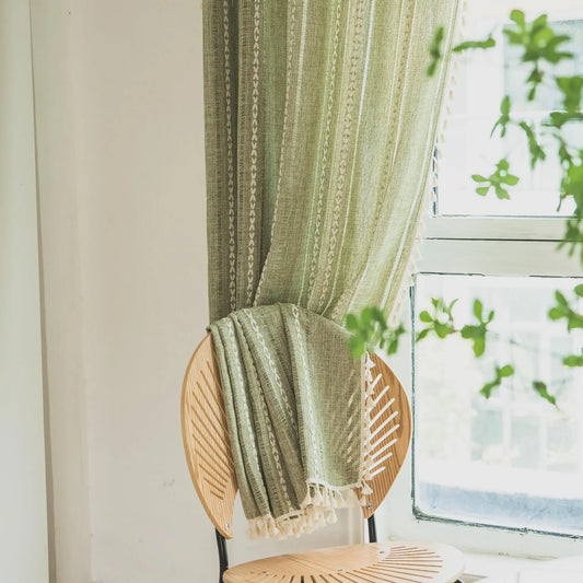 Boho Curtain for Bedroom Dining Room Kitchen, Bohemian Chic Textured Embroidery, Vintage Handmade Tassels Decor Drape, 1 Panel