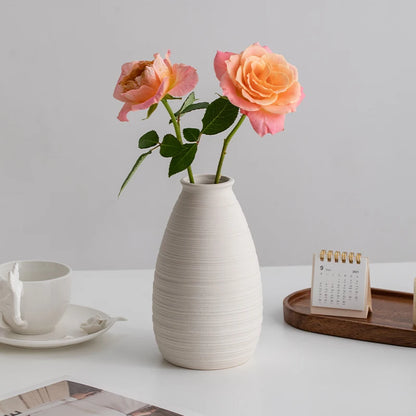 White, simple and modern ceramic vase, living room flower arrangement, light luxury and high-end feel, earthenware jar, table de