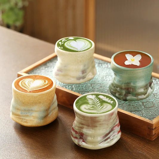 Rough pottery vintage espresso cup Creative hand-crafted pottery creased irregular ceramic cup coffee cups