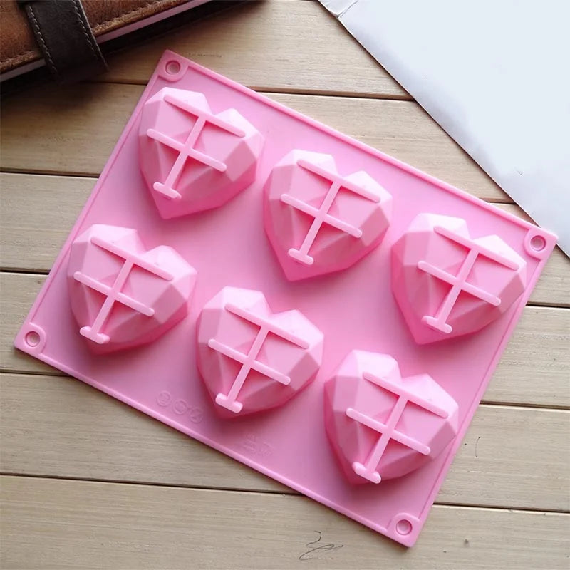 1 Pc 6 Cavity Heart Shaped Silicone Mould Cake Mousse Pastry Bakeware Tools Form For Soap