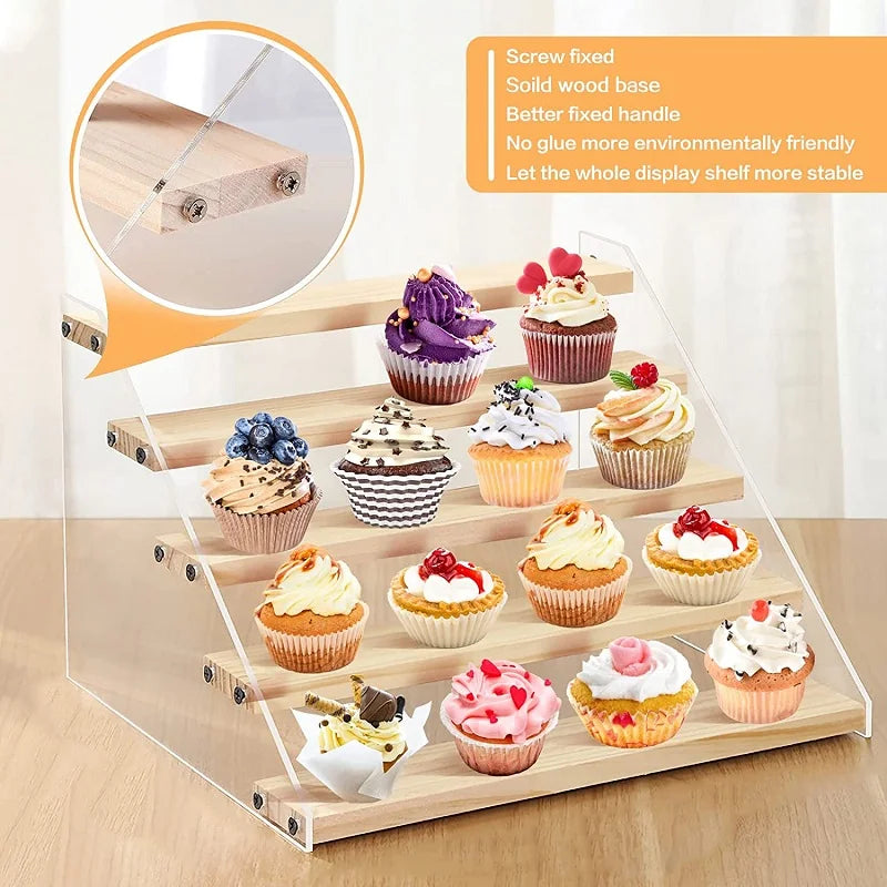 2-7 Layer Acrylic Wood Display Stand Cosmetic Perfume Cupcakes Holder Showcase Organizer Doll Mini Figure Toy Model Storage Rack