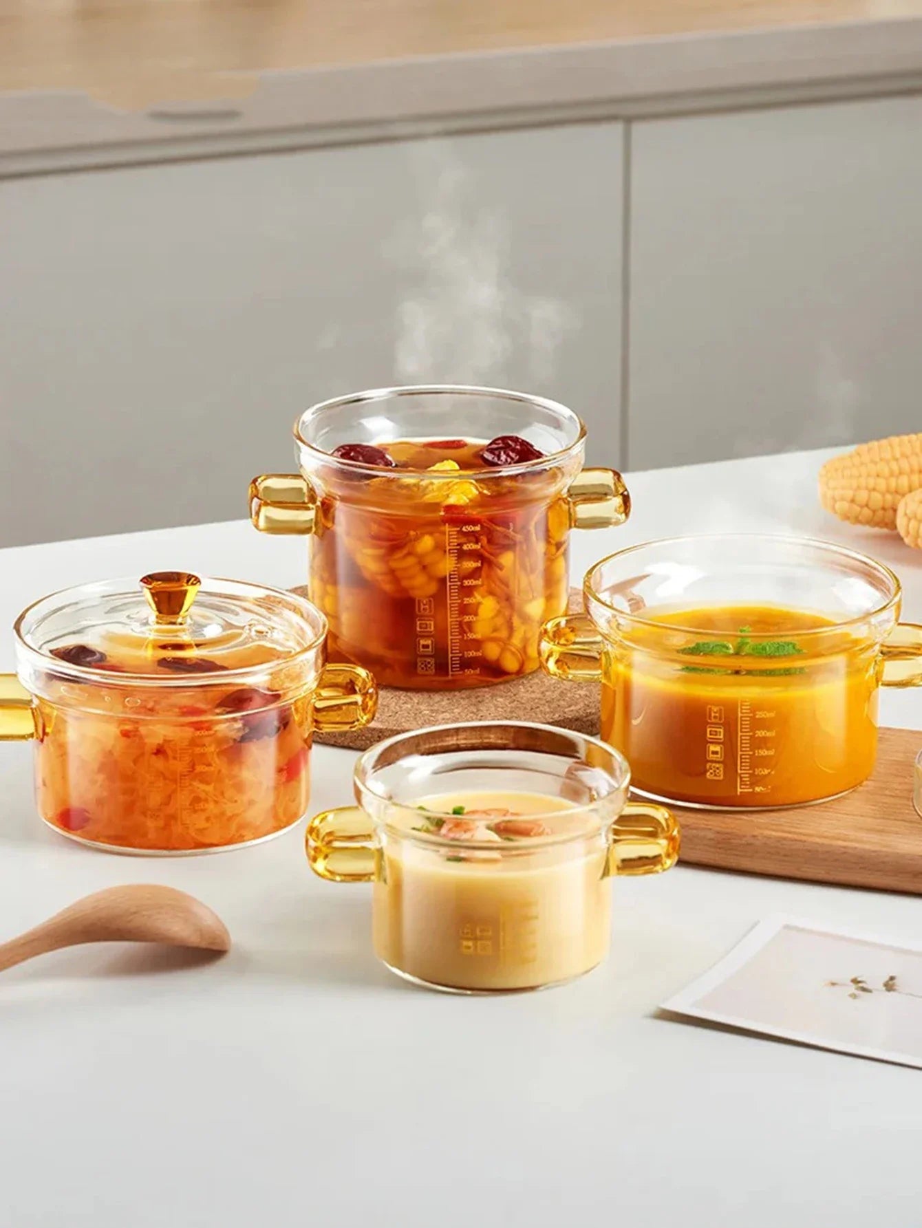 Hőálló főző edény fedele méretarányos indukciós főzőfogantyú Fogantyú Cookware Aranyos Borosilicate kis Stockpot Kitchen Dining