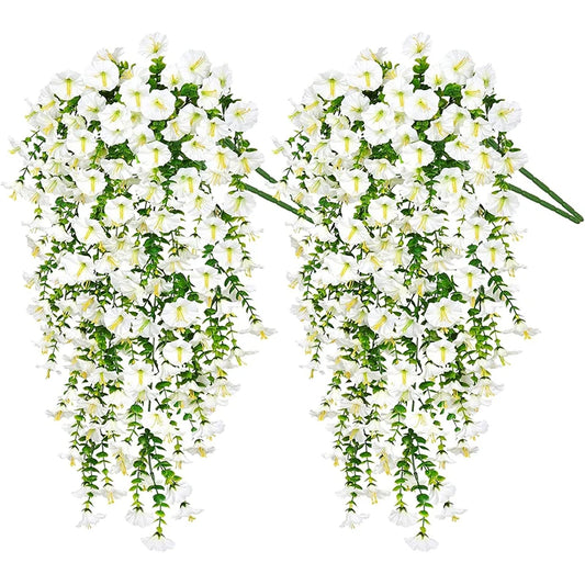1/2Pc 75cm White Artificial Morning Glory Wall Hanging Faux Violet Plants Hanging Flowers Vines for Home Garden Wedding Decor