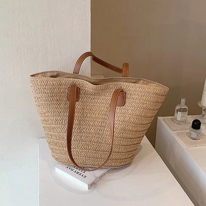 Women's Large Capacity Shoulder Bag Summer Straw Woven Basket Handbag Fashion Female Luxury Designer Beach Bag Bali Shopper Tote